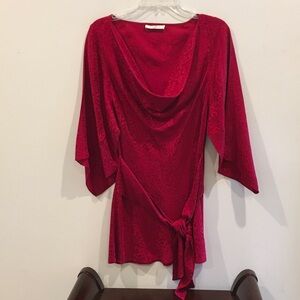 Natori Red Draped Tie-Waist Tunic Top
